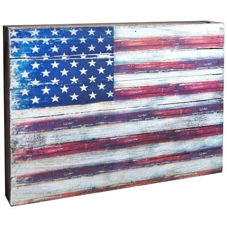 DESIGNOCRACY American Flag Rustic Art on Board Wall Decor 85099US18